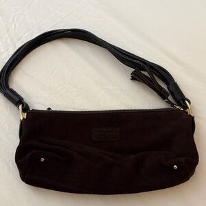 Kate Spade Dark Brown Suede Bag with Black Strap